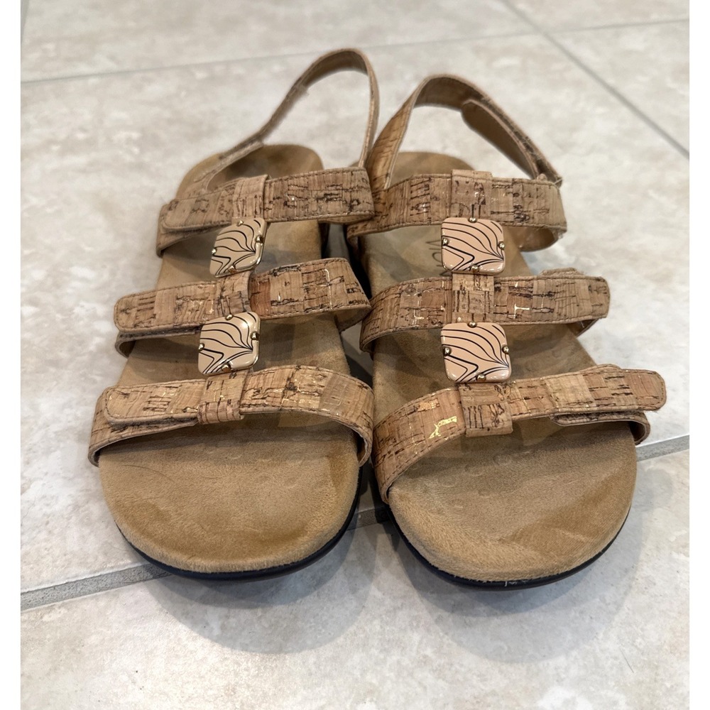 VIONIC 44AMBER STRAPPY SLINGBACK SANDALS SZ 7 CORK TAN BEIGE COMFORT ORTHAHEEL‎